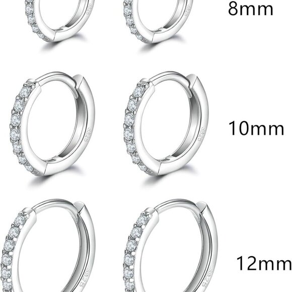 Sterling Silver Hoop & Stud Earrings Set for Women - 6 Pairs - Picture 2 of 8
